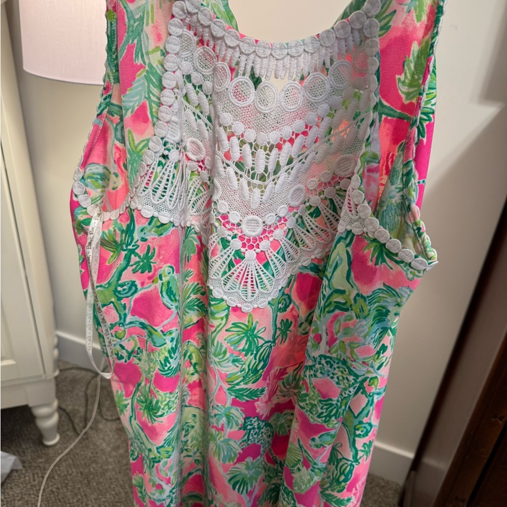 Lilly Pulitzer Pink and Green Embellished Sleeveless Dress